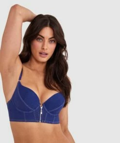 Aaliyah Push Up Plunge Bra - Navy