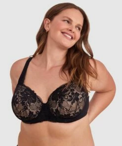 Body Bliss Full Lace Curvy Balconette Bra - Black