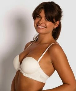 Body Bliss Lace Strapless Push Up Bra - Ivory