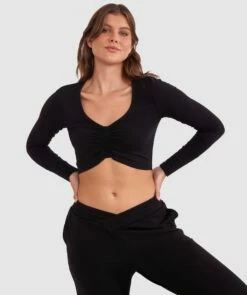 Chill Crop Long Sleeve Shirt - Black 10 Chill Crop Long Sleeve Shirt - Black -BRAS N THINGS Sales chill crop long sleeve shirt black 01440101 10