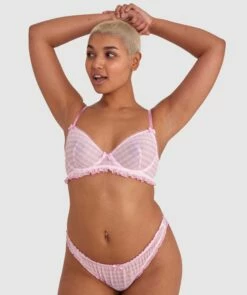 Dorothy Underwire Plunge Bra - Pink Check -BRAS N THINGS Sales dorothy underwire plunge bra pink check 01440301 10