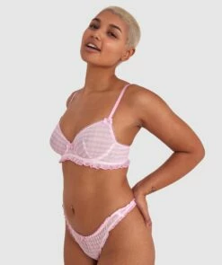 Dorothy Underwire Plunge Bra - Pink Check -BRAS N THINGS Sales dorothy underwire plunge bra pink check 01440301 5