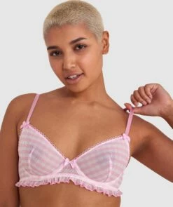Dorothy Underwire Plunge Bra - Pink Check