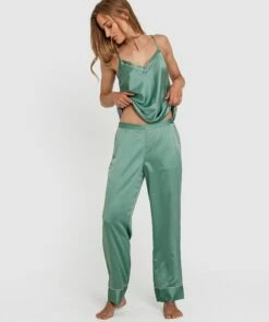 Liquid Satin Long Pant - Green 10 Liquid Satin Long Pant - Green -BRAS N THINGS Sales liquid satin long pant green 01344805 4