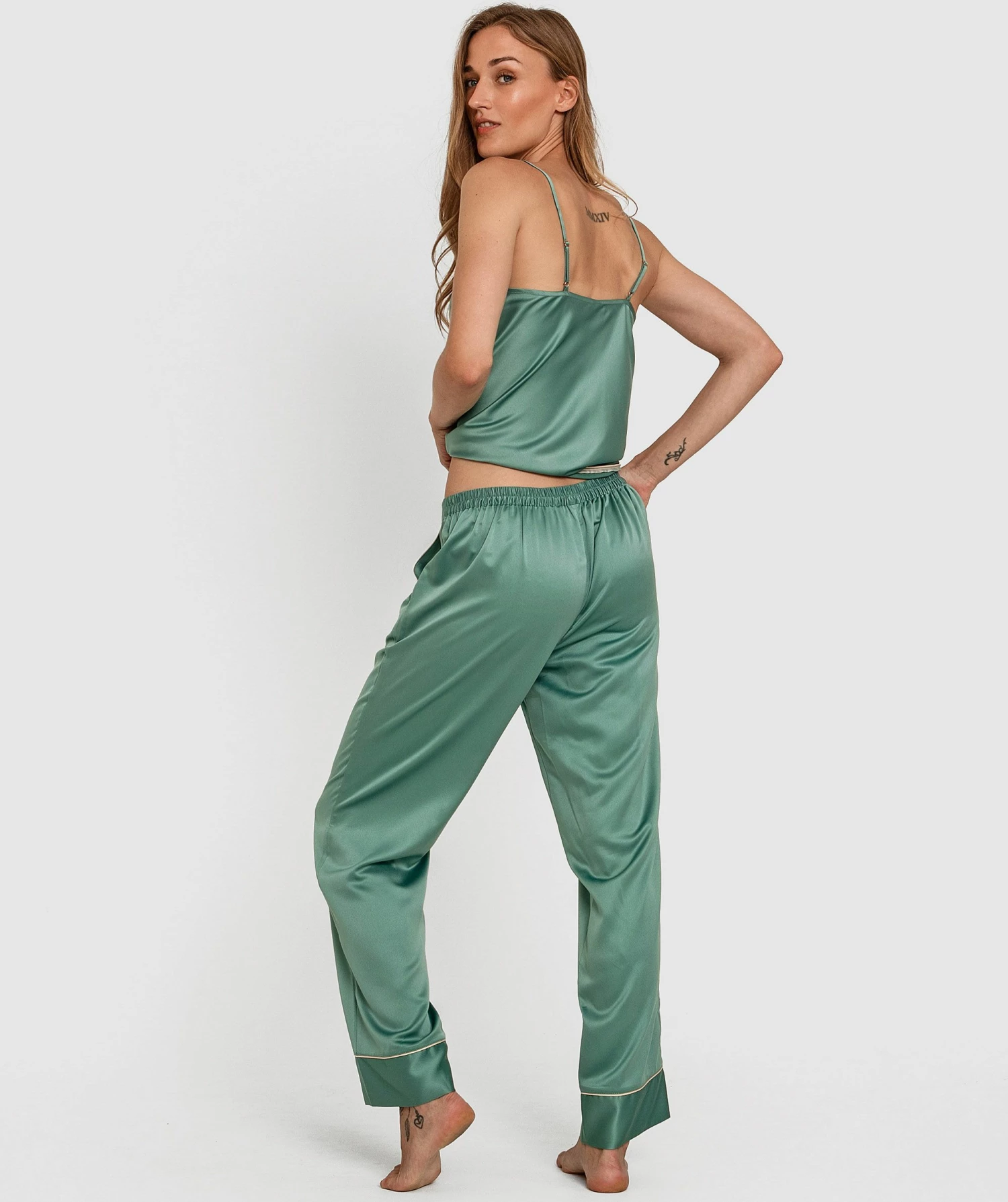 Liquid Satin Long Pant - Green 4 Liquid Satin Long Pant - Green - Image 2