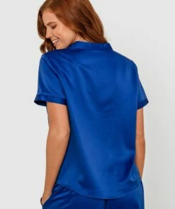 Liquid Satin Short Sleeve Shirt - Cobalt Blue 12 Liquid Satin Short Sleeve Shirt - Cobalt Blue -BRAS N THINGS Sales liquid satin short sleeve shirt cobalt blue 01324506 6
