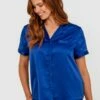 Liquid Satin Short Sleeve Shirt - Cobalt Blue 2 Liquid Satin Short Sleeve Shirt - Cobalt Blue -BRAS N THINGS Sales liquid satin short sleeve shirt cobalt blue 01324506 8
