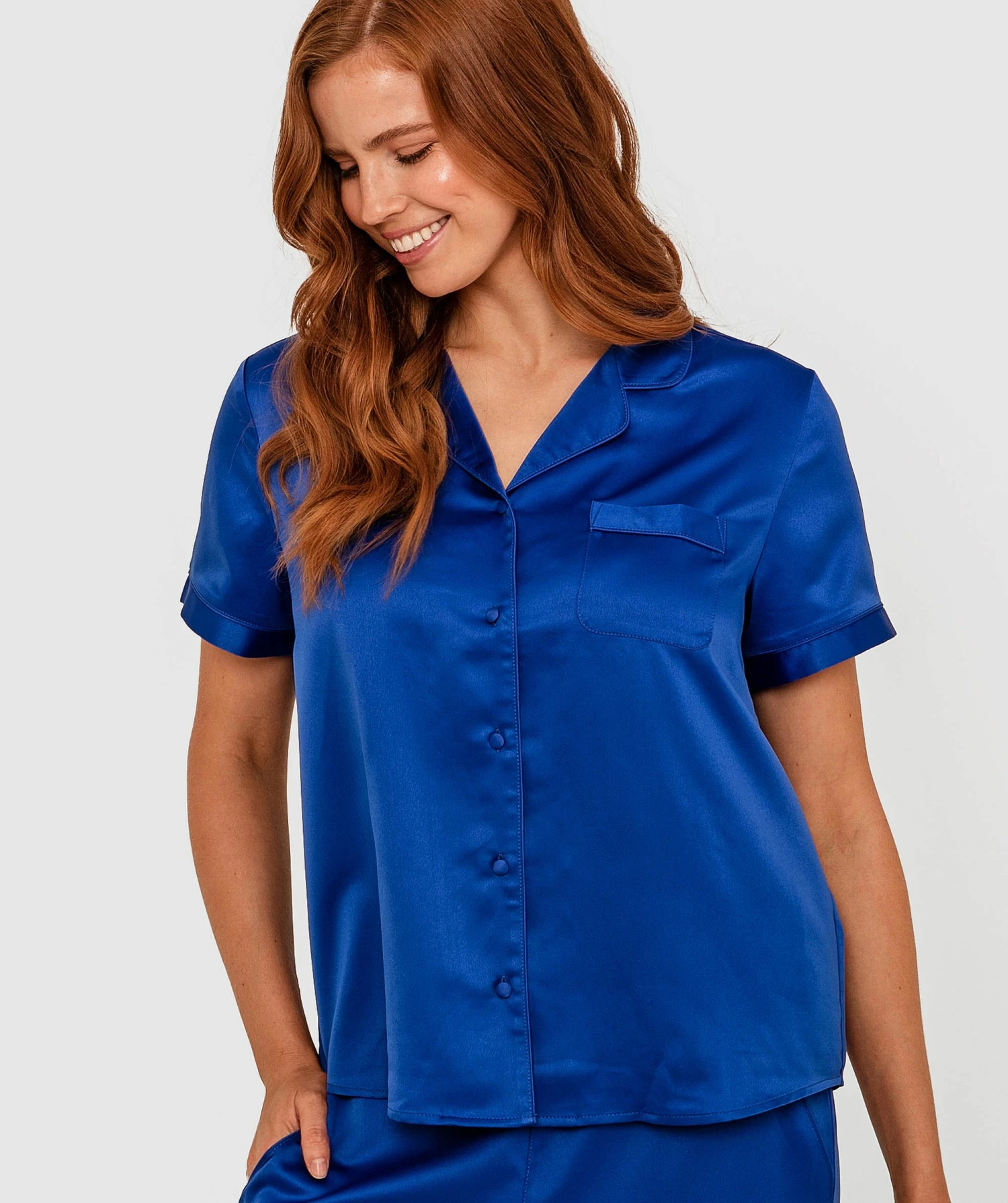 Liquid Satin Short Sleeve Shirt - Cobalt Blue 3 Liquid Satin Short Sleeve Shirt - Cobalt Blue