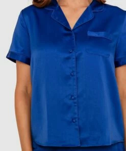 Liquid Satin Short Sleeve Shirt - Cobalt Blue 9 Liquid Satin Short Sleeve Shirt - Cobalt Blue -BRAS N THINGS Sales liquid satin short sleeve shirt cobalt blue 01324506 9