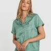 Liquid Satin Short Sleeve Shirt - Green 2 Liquid Satin Short Sleeve Shirt - Green -BRAS N THINGS Sales liquid satin short sleeve shirt green 01324507 6