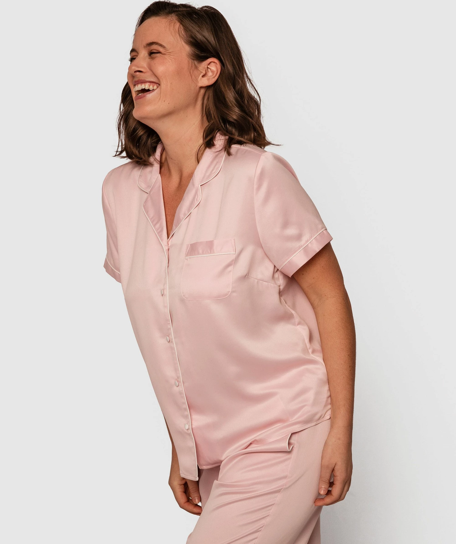 Liquid Satin Short Sleeve Top - Light Pink 5 Liquid Satin Short Sleeve Top - Light Pink - Image 3