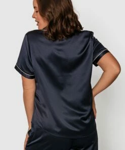 Liquid Satin Short Sleeve Top - Navy 9 Liquid Satin Short Sleeve Top - Navy -BRAS N THINGS Sales liquid satin short sleeve top navy 01324503 8