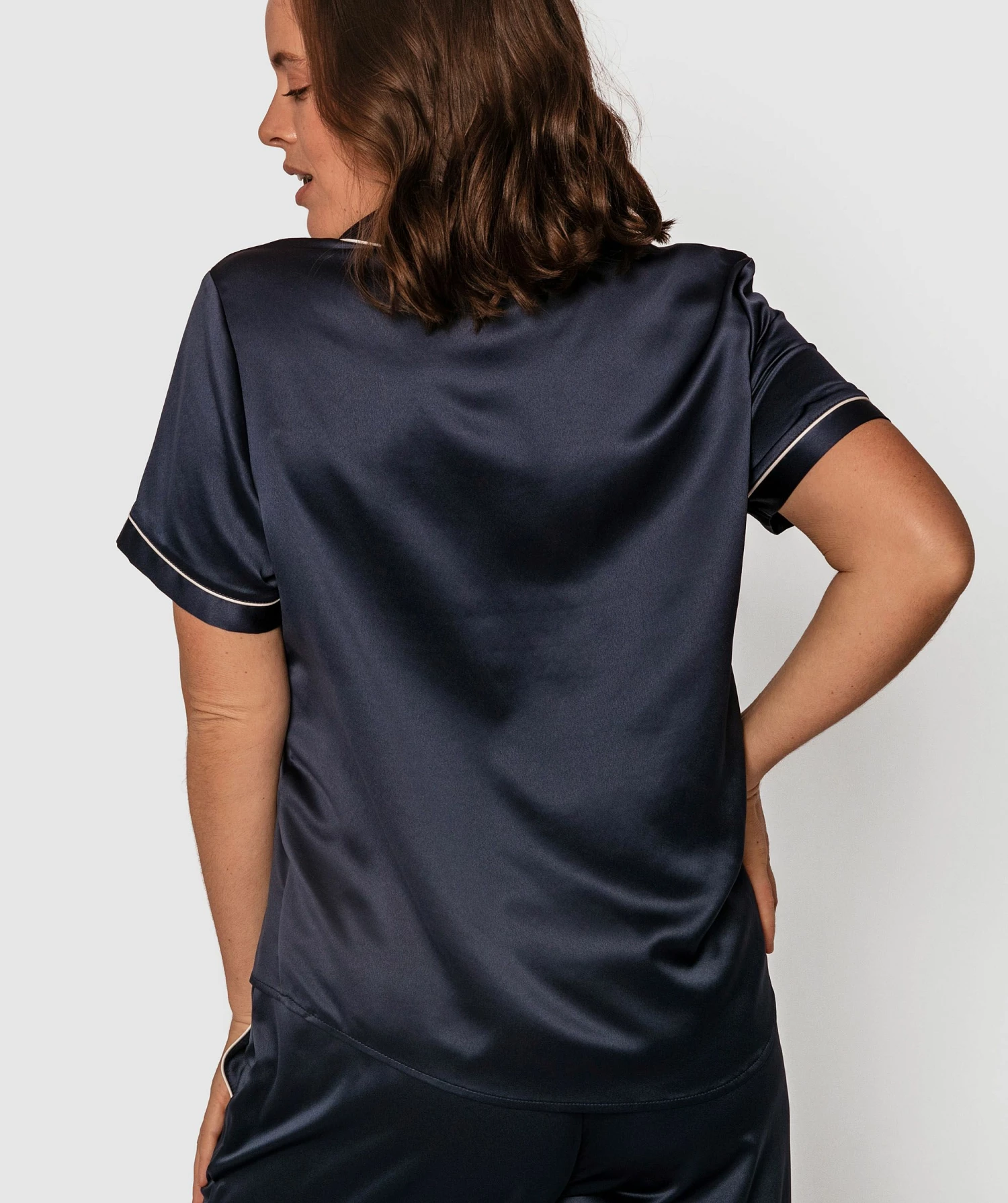 Liquid Satin Short Sleeve Top - Navy 5 Liquid Satin Short Sleeve Top - Navy - Image 3