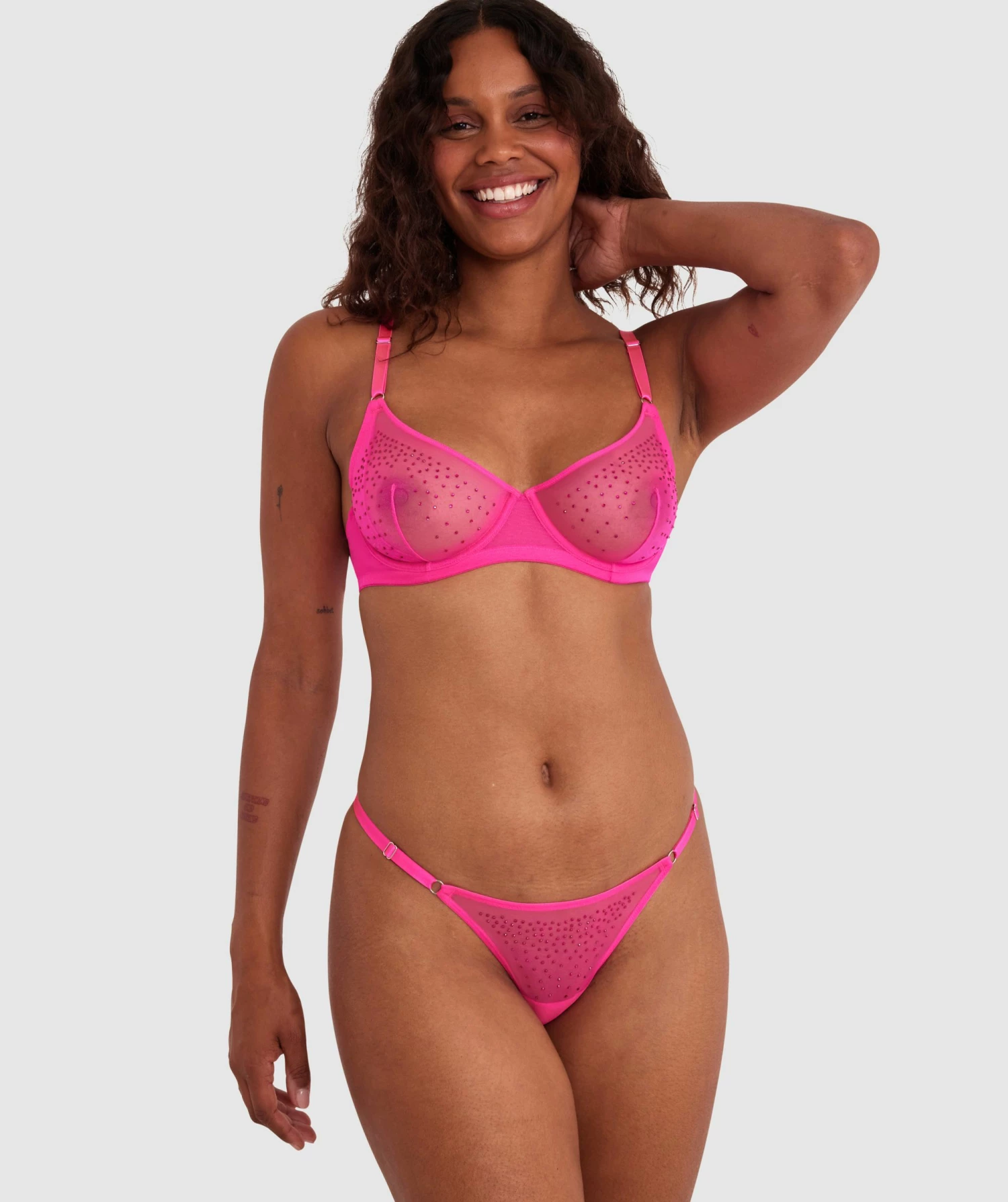 Night Games Night Lights Underwire & Mini V Set - Hot Pink 5 Night Games Night Lights Underwire & Mini V Set - Hot Pink - Image 3