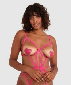 Night Games Prom Queen Heart Nipple Covers - Pink/Black