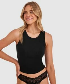 Rib Tank With Shelf Bra - Black