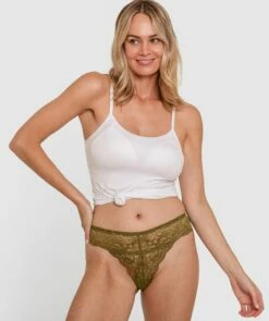 Romance V String Knicker - Khaki