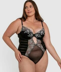 Vamp Glow Getter Push Up Half Cup Bodysuit - Black