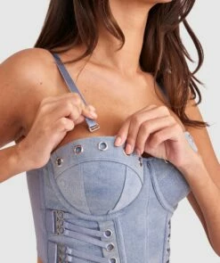 Vamp One More Time Strapless Corset - Blue Denim -BRAS N THINGS Sales vamp one more time strapless corset blue denim 01457501 2