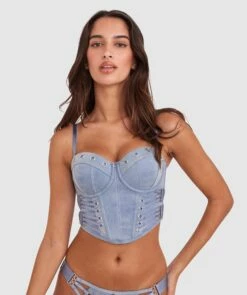 Vamp One More Time Strapless Corset - Blue Denim