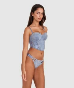 Vamp One More Time Strapless Corset - Blue Denim -BRAS N THINGS Sales vamp one more time strapless corset blue denim 01457501 3